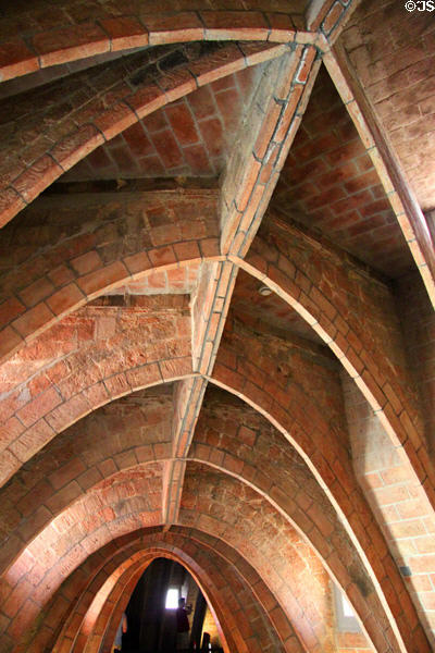 Brick catenary arches (no two of which are alike) at Casa Milà. Barcelona, Spain.