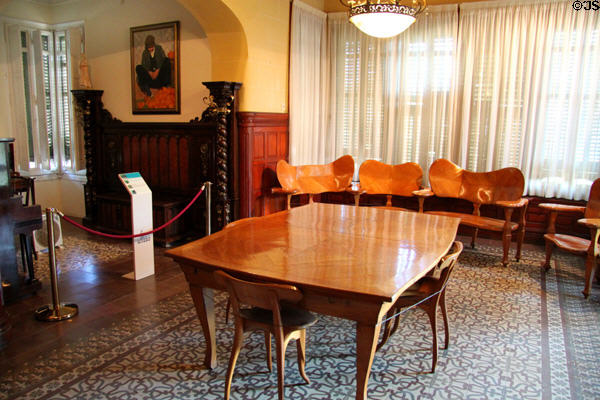 Batlló room with objects from casa designed by Gaudí at Gaudi House Museum in Parc Güell. Barcelona, Spain.