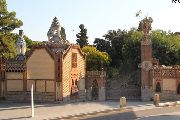 Finca Güell Pavilions entrance gates (1884-7) (Pedralbes in west end of Barcelona). Barcelona, Spain. Architect: Antoni Gaudí.