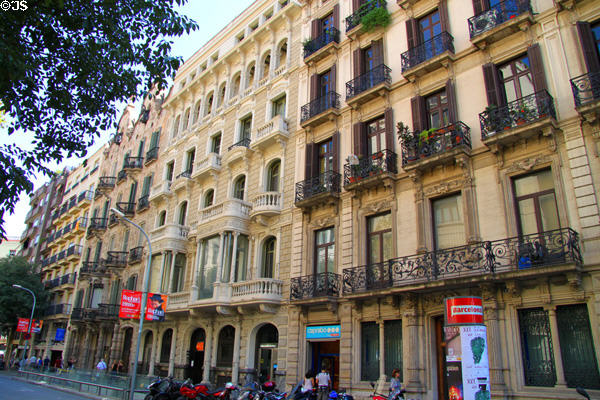 Streetscape of Carrer de Casp which contains Gaudí's Casa Calvet. Barcelona, Spain.