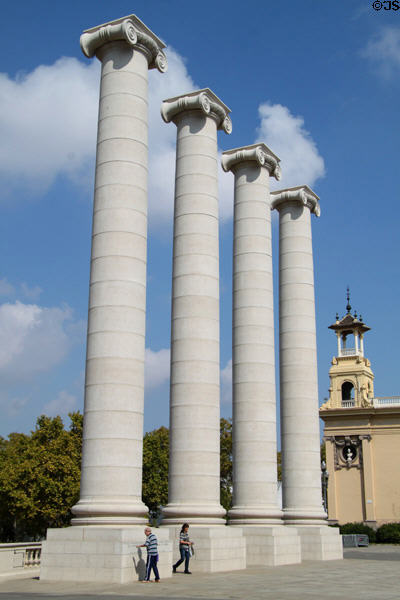 Columns symbolizing Catalan flag built for 1929 International Exhibition but ordered removed during Franco years. Barcelona, Spain.