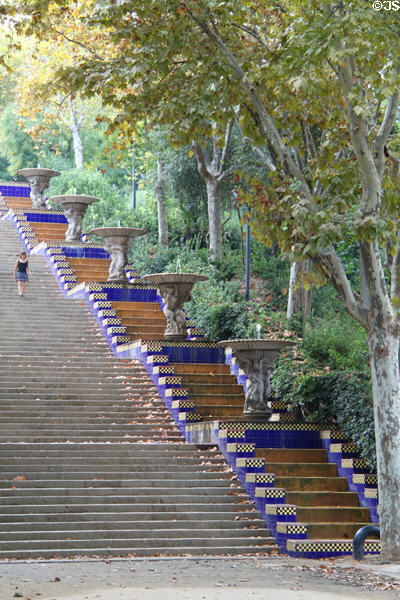 Stairway up Montjuïc hill behind Palau Nacional. Barcelona, Spain.