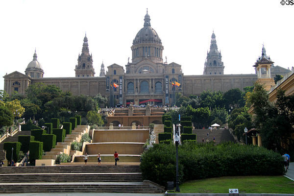 Palau Nacional built for 1929 Barcelona Universal Exposition (on Montjuïc hill) now Museu Nacional d'Art de Catalunya. Barcelona, Spain. Architect: Eugenio Cendoya & Enric Catà under Pere Domènech i Roura.