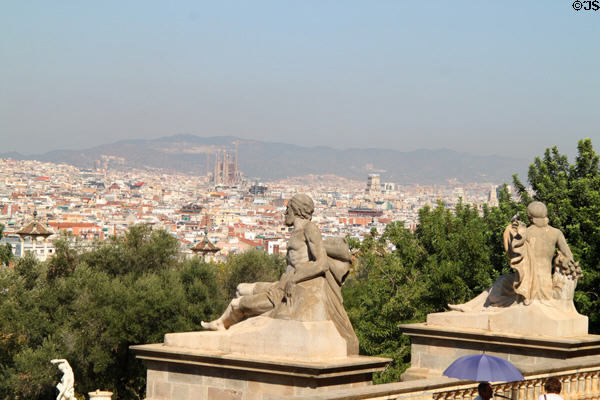 View of Barcelona from Palau Nacional on Montjuïc hill. Barcelona, Spain.
