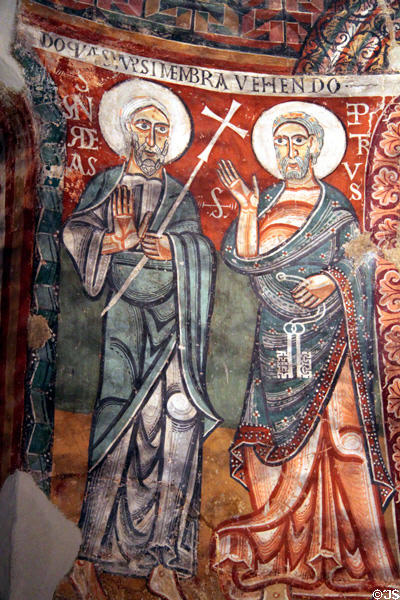 Fresco detail of Sts. Andrew & Peter from Abbey of St. Peter of Sea of Urgell (12th C) at Museu Nacional d'Art de Catalunya. Barcelona, Spain.