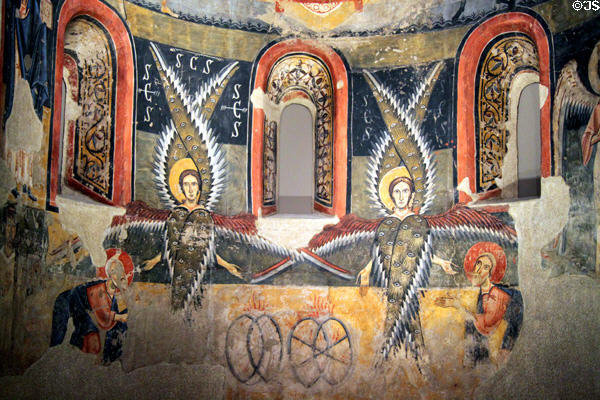 Fresco angels from church of Santa Maria d'Àneu (12th C) at Museu Nacional d'Art de Catalunya. Barcelona, Spain.