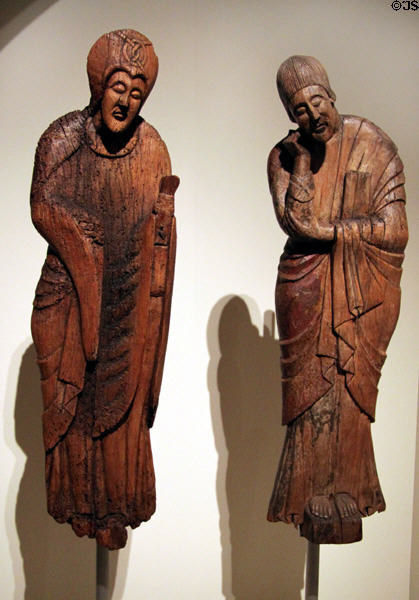 Wood carving of figures from church of Santa Eulàlia d'Erill la Vall (12th C) at Museu Nacional d'Art de Catalunya. Barcelona, Spain.