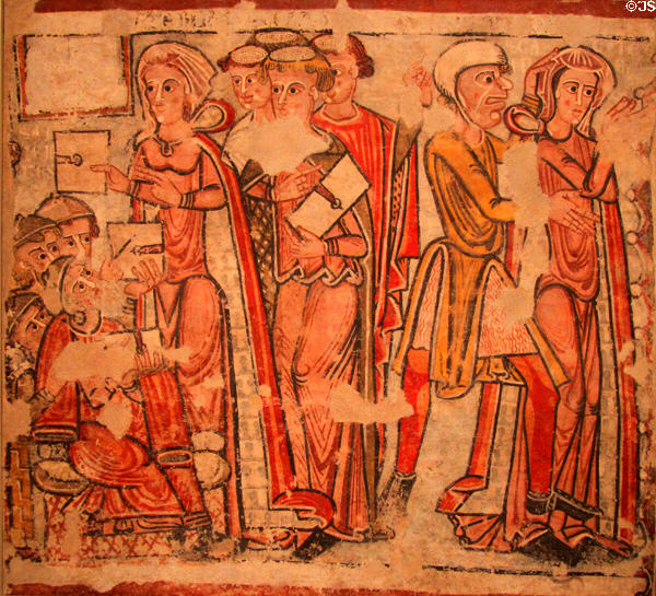 Arrest of Ste. Catherine painting (13th C) from Cathedral of Urgell at Museu Nacional d'Art de Catalunya. Barcelona, Spain.