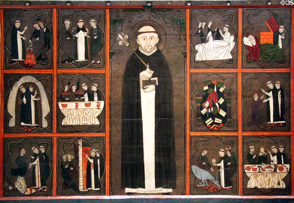 Scenes from life of St. Dominic de Guzman painting (14th C) from Aragon at Museu Nacional d'Art de Catalunya. Barcelona, Spain.