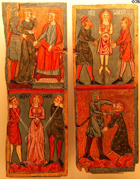 Scenes from martyrdom of Ste. Lucia painting (14th C) from church of Ste. Lucia de Mur at Museu Nacional d'Art de Catalunya. Barcelona, Spain.