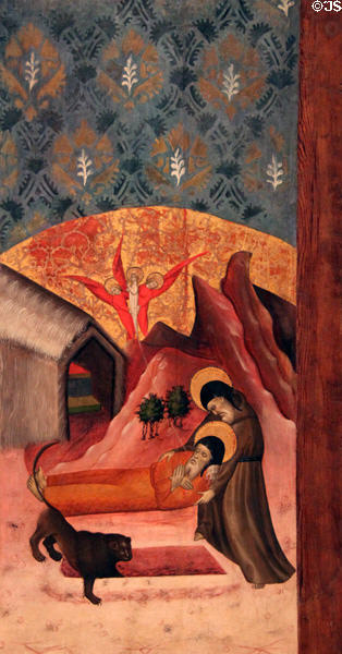 St. Anthony Abbot burying St. Paul the Hermit painting (c1437) by Pasqual Ortoneda at Museu Nacional d'Art de Catalunya. Barcelona, Spain.