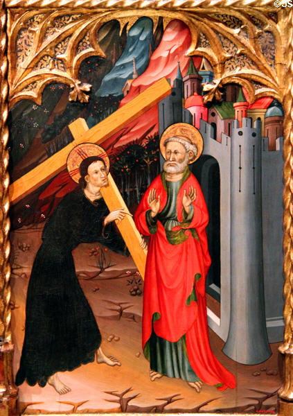 Detail of St. Peter with Christ on Altarpiece of Sts. Michael & Peter (c1432) by Bernat Despuig & Jaume Cirera at Museu Nacional d'Art de Catalunya. Barcelona, Spain.