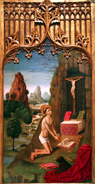 St Jerome Penitent painting (c1495) by Master of Seu d'Urgell at Museu Nacional d'Art de Catalunya. Barcelona, Spain.