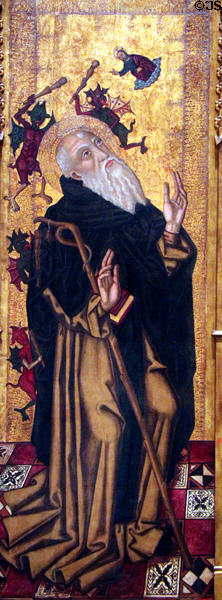 St. Anthony Abbott tormented by demons painting (c1500) by Joan Desí at Museu Nacional d'Art de Catalunya. Barcelona, Spain.