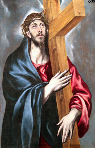 Christ with Cross painting (1590-5) by El Greco at Museu Nacional d'Art de Catalunya. Barcelona, Spain.