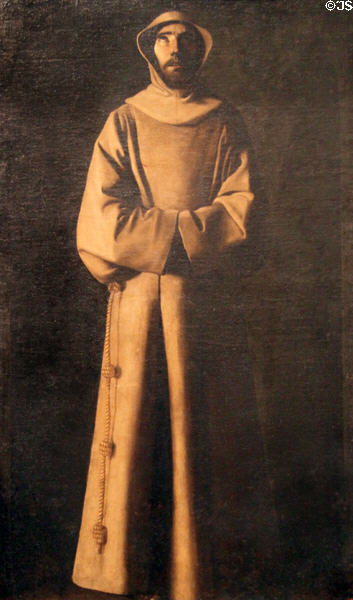 St. Francis of Assisi painting (c1640) by Francisco de Zurbarán at Museu Nacional d'Art de Catalunya. Barcelona, Spain.