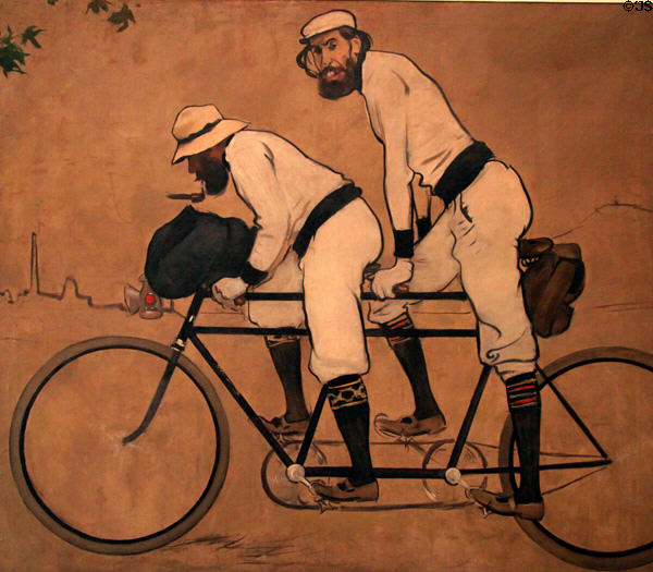 Ramon Casas & Pere Romeu on a tandem bicycle painting (1897) by Ramon Casas at Museu Nacional d'Art de Catalunya. Barcelona, Spain.