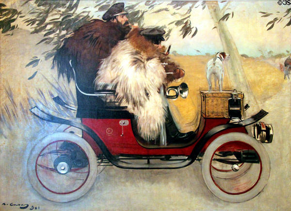 Ramon Casas & Pere Romeu in an automobile painting (1901) by Ramon Casas at Museu Nacional d'Art de Catalunya. Barcelona, Spain.