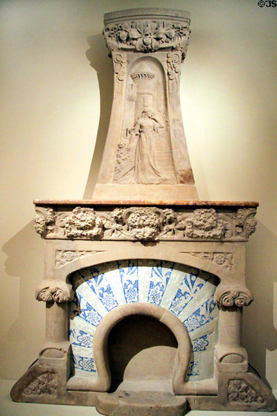Modernista fireplace from Casa Macià in Lleida (c1907) by Lluís Domènech i Montaner at Museu Nacional d'Art de Catalunya. Barcelona, Spain.