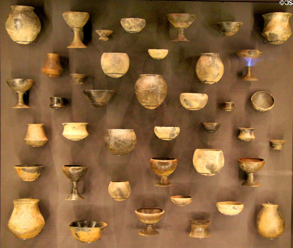 Collection of ancient pottery at Museu d'Arqueologia de Catalunya. Barcelona, Spain.