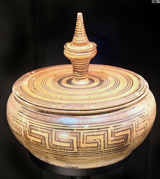 Greek covered pixide (8thC BCE) at Museu d'Arqueologia de Catalunya. Barcelona, Spain.