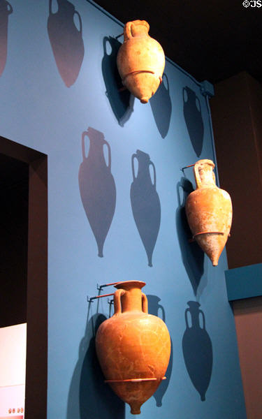 Collection of amphorae (4th-2ndC BCE) at Museu d'Arqueologia de Catalunya. Barcelona, Spain.