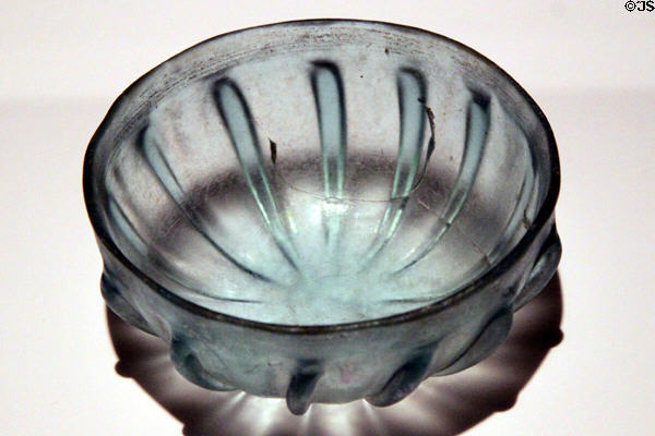 Glass bowl with ridges (1stC BCE - 1stC) from Eastern Mediterranean or Italy at Museu d'Arqueologia de Catalunya. Barcelona, Spain.