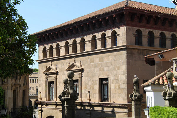Ayuntamiento de Valderrobres from Aragon over steps of Santiago at Poble Espanyol (1929 replica). Barcelona, Spain.