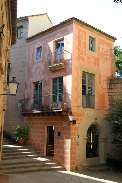 Typical house of Besalú in Catalonia at Poble Espanyol (1929 replica). Barcelona, Spain.