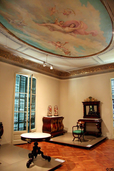 Room with ceiling mural at Museum of Decorative Arts. Barcelona, Spain.