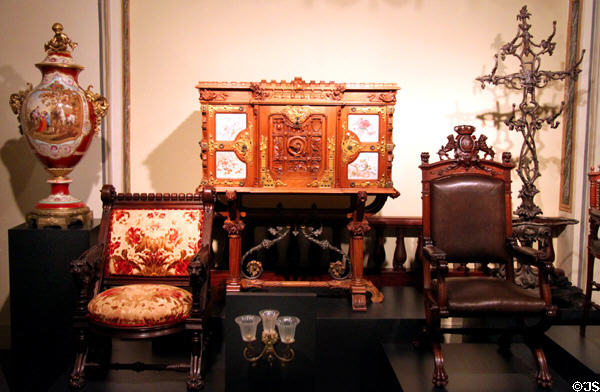 Ornate furniture (c late 19thC) at Museum of Decorative Arts. Barcelona, Spain.