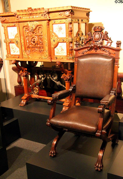 Cabinet & armchair (late 19thC) made in Barcelona at Museum of Decorative Arts. Barcelona, Spain.