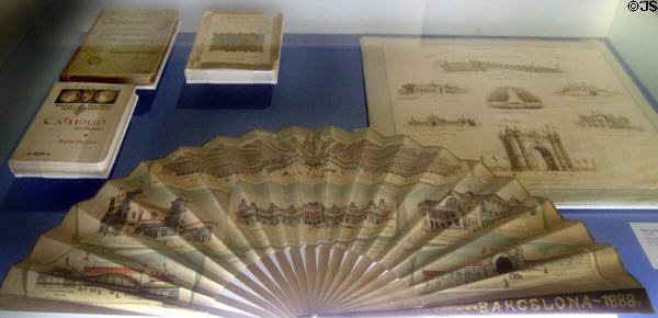 Fan with images of buildings of 1888 Universal Exposition at Barcelona at Museum of Decorative Arts. Barcelona, Spain.