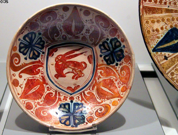 Manises plate featuring hare (15thC) at Ceramics Museum of Barcelona. Barcelona, Spain.