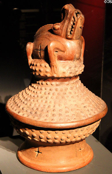 Ceramic censor with animal (400-800) from Costa Rica at Barbier Mueller Pre-Columbian Art Museum. Barcelona, Spain.