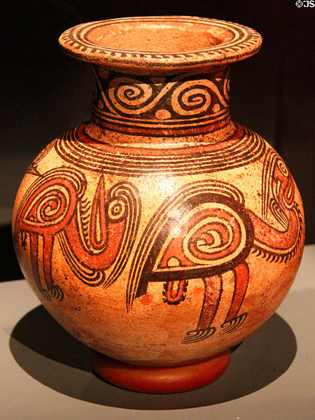 Ceramic vase with painted birds (500-1000) from Panama at Barbier Mueller Precolumbian Art Museum. Barcelona, Spain.