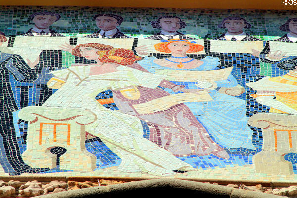 Performers on Orfeó Català mosaic (1909) on Palace of Catalan Music. Barcelona, Spain.