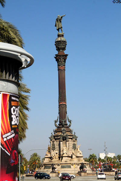 Columbus Monument (1888) (60m/197ft) (port end of La Rambla) built for Universal Exposition by Rafael Atché. Barcelona, Spain. Architect: Gaietà Buigas i Monravà.