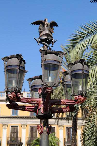 Lampstand (1878) by Antoni Gaudí in Plaça Reial. Barcelona, Spain.
