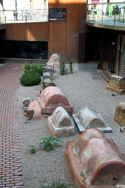 Excavated Roman road & cemetery (Via Sepucral Romana) museum off La Rambla. Barcelona, Spain.