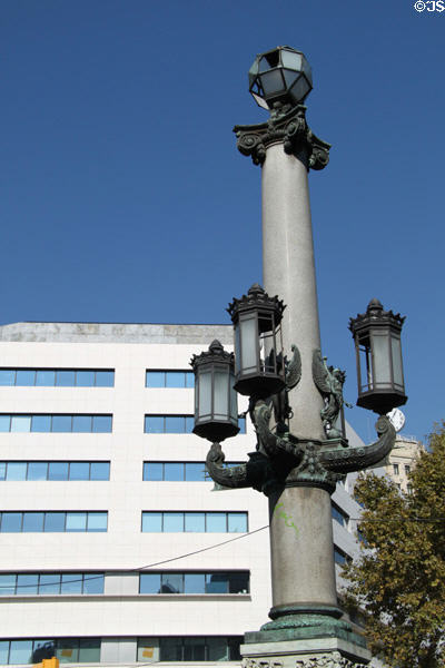 Lampstand in Plaça de Catalunya. Barcelona, Spain.