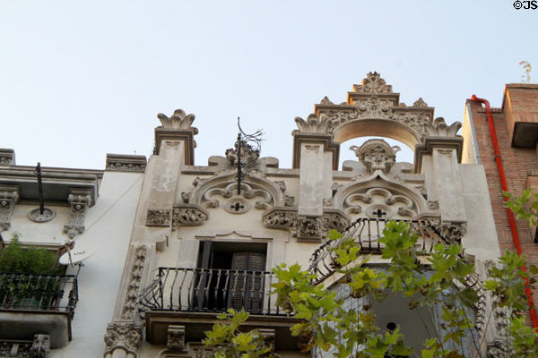 Modernista Gothic crown of Casa Alexandre Girona (Carrer del Rosselló 301). Barcelona, Spain.