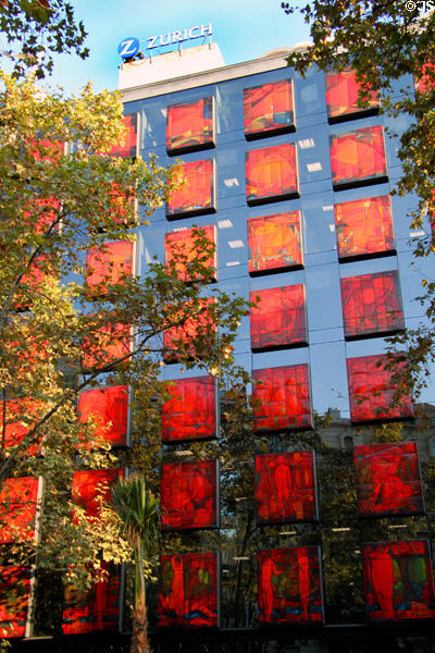 Red & reflective facade (Av. Diagonal 427-9). Barcelona, Spain.
