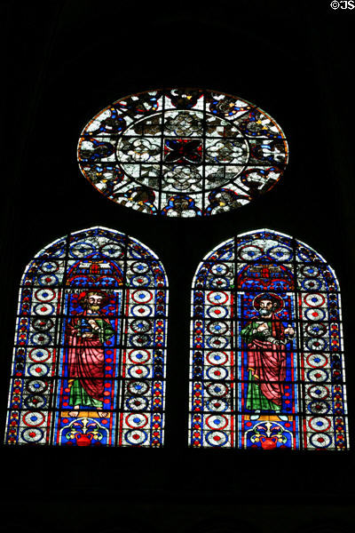 Ambulatory stained glass windows of Saints in Cathedral St Étienne. Auxerre, France.