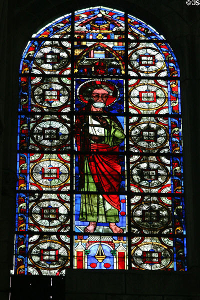 Ambulatory stained glass windows of Saints in Cathedral St Étienne. Auxerre, France.
