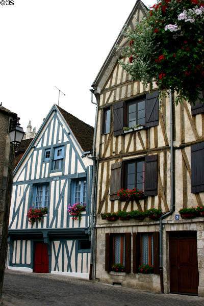 Half-timbered buildings on Place St Nicolas. Auxerre, France.