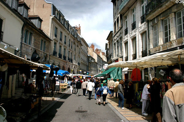 Market along Grande Rue. Besançon, France.