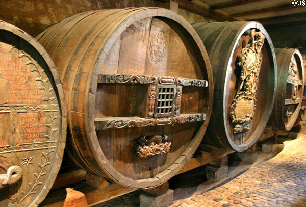 Wine casks (18thC) in Unterlinden Museum. Colmar, France.