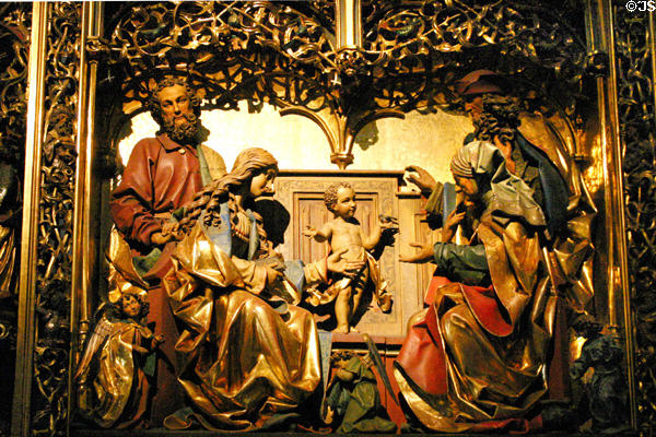 Carving of Holy family in St Martin church. Colmar, France.