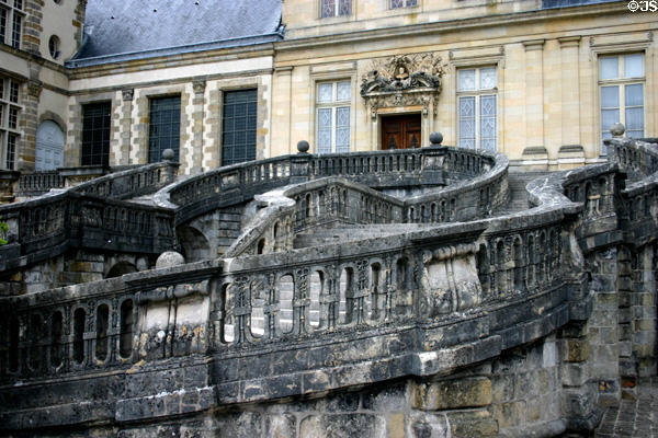 Horseshoe staircase at Fontainbleau Palace where Napoleon made his abdication speech in 1814. Fontainbleau, France.